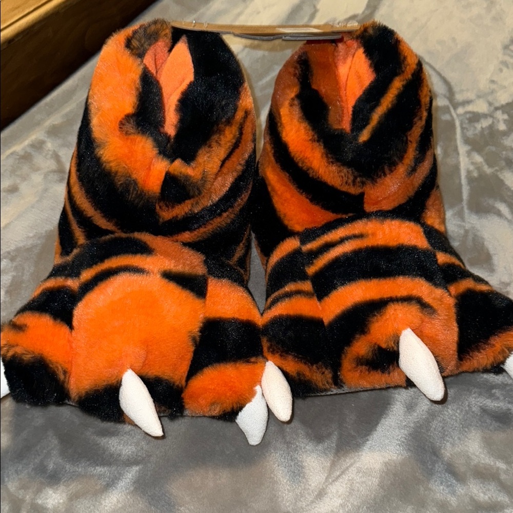 Lazy One Orange and Black Furry Slippers